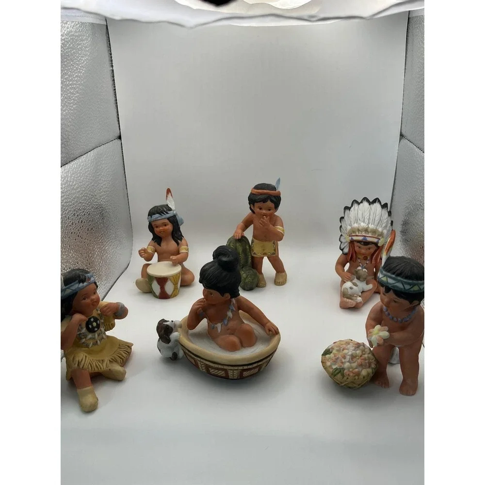 Vintage 1985 Gregory Perillo Sagebrush Kids Figurines Native American Set of 6
